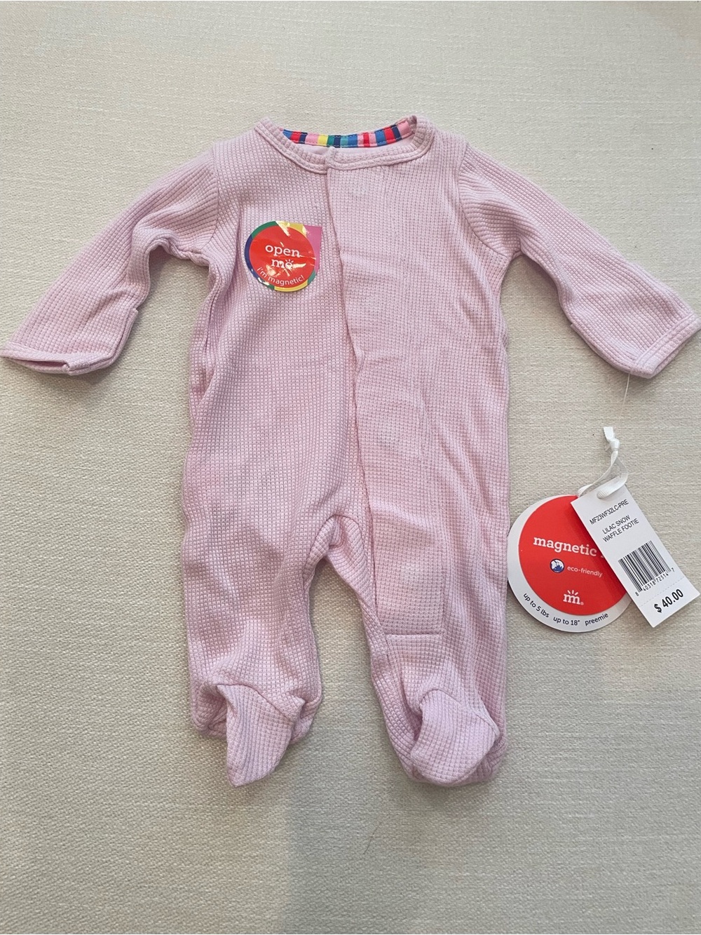 Magnetic Me Light Pink Footed Waffle Knit One-Piece